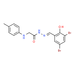 ChemSpider 2D Image | N'-[(E)-(3,5-Dibromo-2-hydroxyphenyl)methylene]-2-[(4-methylphenyl)amino]acetohydrazide | C16H15Br2N3O2