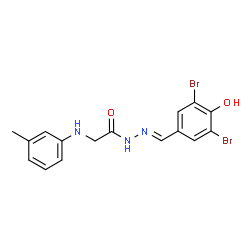 ChemSpider 2D Image | N'-[(E)-(3,5-Dibromo-4-hydroxyphenyl)methylene]-2-[(3-methylphenyl)amino]acetohydrazide | C16H15Br2N3O2