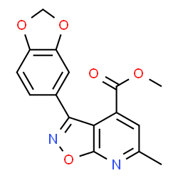 ChemSpider 2D Image | Methyl 3-(1,3-benzodioxol-5-yl)-6-methyl[1,2]oxazolo[5,4-b]pyridine-4-carboxylate | C16H12N2O5