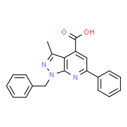 ChemSpider 2D Image | 1-benzyl-3-methyl-6-phenylpyrazolo[3,4-b]pyridine-4-carboxylic acid | C21H17N3O2