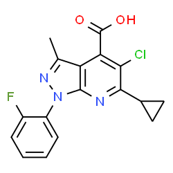 ChemSpider 2D Image | 5-chloro-6-cyclopropyl-1-(2-fluorophenyl)-3-methylpyrazolo[3,4-b]pyridine-4-carboxylic acid | C17H13ClFN3O2