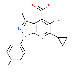 ChemSpider 2D Image | 5-chloro-6-cyclopropyl-1-(4-fluorophenyl)-3-methylpyrazolo[3,4-b]pyridine-4-carboxylic acid | C17H13ClFN3O2
