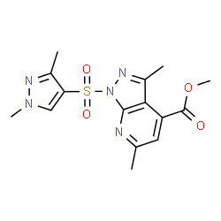 ChemSpider 2D Image | Methyl 1-[(1,3-dimethyl-1H-pyrazol-4-yl)sulfonyl]-3,6-dimethyl-1H-pyrazolo[3,4-b]pyridine-4-carboxylate | C15H17N5O4S