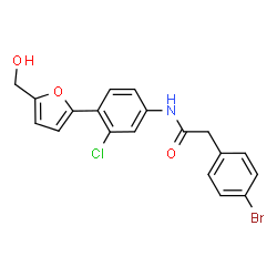 ChemSpider 2D Image | 2-(4-Bromophenyl)-N-{3-chloro-4-[5-(hydroxymethyl)-2-furyl]phenyl}acetamide | C19H15BrClNO3