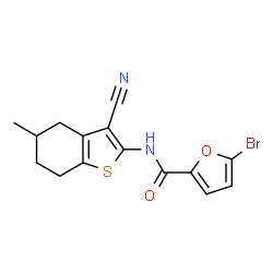 ChemSpider 2D Image | 5-Bromo-N-(3-cyano-5-methyl-4,5,6,7-tetrahydro-1-benzothiophen-2-yl)-2-furamide | C15H13BrN2O2S