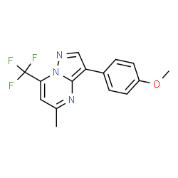 ChemSpider 2D Image | 3-(4-Methoxyphenyl)-5-methyl-7-(trifluoromethyl)pyrazolo[1,5-a]pyrimidine | C15H12F3N3O