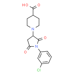 ChemSpider 2D Image | 1-[1-(3-Chlorophenyl)-2,5-dioxo-3-pyrrolidinyl]-4-piperidinecarboxylic acid | C16H17ClN2O4