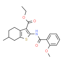 ChemSpider 2D Image | Ethyl 2-[(2-methoxybenzoyl)amino]-6-methyl-4,5,6,7-tetrahydro-1-benzothiophene-3-carboxylate | C20H23NO4S