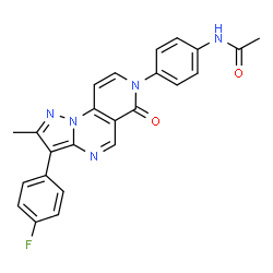 ChemSpider 2D Image | N-{4-[3-(4-Fluorophenyl)-2-methyl-6-oxopyrazolo[1,5-a]pyrido[3,4-e]pyrimidin-7(6H)-yl]phenyl}acetamide | C24H18FN5O2