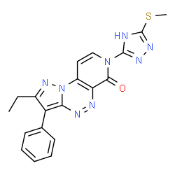 ChemSpider 2D Image | 2-Ethyl-7-[3-(methylsulfanyl)-1H-1,2,4-triazol-5-yl]-3-phenylpyrazolo[5,1-c]pyrido[4,3-e][1,2,4]triazin-6(7H)-one | C19H16N8OS