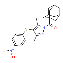 ChemSpider 2D Image | Adamantan-1-yl-[3,5-dimethyl-4-(4-nitro-phenylsulfanyl)-pyrazol-1-yl]-methanone | C22H25N3O3S