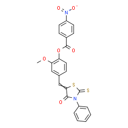 ChemSpider 2D Image | 2-Methoxy-4-[(4-oxo-3-phenyl-2-thioxo-1,3-thiazolidin-5-ylidene)methyl]phenyl 4-nitrobenzoate | C24H16N2O6S2