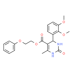 ChemSpider 2D Image | 2-Phenoxyethyl 4-(2,3-dimethoxyphenyl)-6-methyl-2-oxo-1,2,3,4-tetrahydro-5-pyrimidinecarboxylate | C22H24N2O6