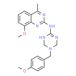 ChemSpider 2D Image | 8-Methoxy-N-(5-(4-methoxybenzyl)-1,4,5,6-tetrahydro-1,3,5-triazin-2-yl)-4-methylquinazolin-2-amine | C21H24N6O2