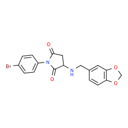ChemSpider 2D Image | 3-[(1,3-Benzodioxol-5-ylmethyl)amino]-1-(4-bromophenyl)-2,5-pyrrolidinedione | C18H15BrN2O4