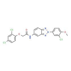 ChemSpider 2D Image | N-[2-(3-Chloro-4-methoxyphenyl)-2H-benzotriazol-5-yl]-2-(2,4-dichlorophenoxy)acetamide | C21H15Cl3N4O3