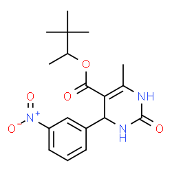 ChemSpider 2D Image | 3,3-Dimethyl-2-butanyl 6-methyl-4-(3-nitrophenyl)-2-oxo-1,2,3,4-tetrahydro-5-pyrimidinecarboxylate | C18H23N3O5