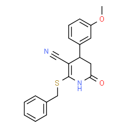 ChemSpider 2D Image | 2-(Benzylsulfanyl)-4-(3-methoxyphenyl)-6-oxo-1,4,5,6-tetrahydro-3-pyridinecarbonitrile | C20H18N2O2S