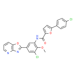 ChemSpider 2D Image | N-[3-Chloro-2-methoxy-5-([1,3]oxazolo[4,5-b]pyridin-2-yl)phenyl]-5-(4-chlorophenyl)-2-furamide | C24H15Cl2N3O4