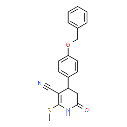 ChemSpider 2D Image | 4-[4-(Benzyloxy)phenyl]-2-(methylsulfanyl)-6-oxo-1,4,5,6-tetrahydro-3-pyridinecarbonitrile | C20H18N2O2S