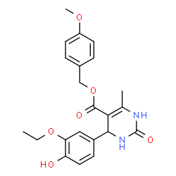 ChemSpider 2D Image | 4-Methoxybenzyl 4-(3-ethoxy-4-hydroxyphenyl)-6-methyl-2-oxo-1,2,3,4-tetrahydro-5-pyrimidinecarboxylate | C22H24N2O6