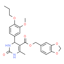 ChemSpider 2D Image | 1,3-Benzodioxol-5-ylmethyl 4-(3-methoxy-4-propoxyphenyl)-6-methyl-2-oxo-1,2,3,4-tetrahydro-5-pyrimidinecarboxylate | C24H26N2O7