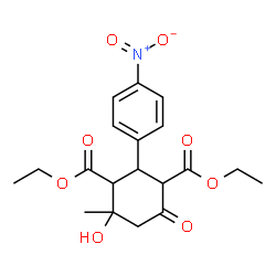 ChemSpider 2D Image | Diethyl 4-hydroxy-4-methyl-2-(4-nitrophenyl)-6-oxo-1,3-cyclohexanedicarboxylate | C19H23NO8