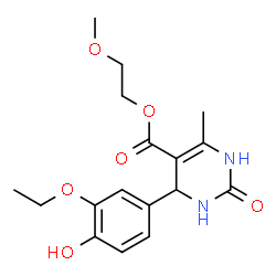 ChemSpider 2D Image | 2-Methoxyethyl 4-(3-ethoxy-4-hydroxyphenyl)-6-methyl-2-oxo-1,2,3,4-tetrahydro-5-pyrimidinecarboxylate | C17H22N2O6