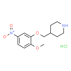 ChemSpider 2D Image | 4-(2-METHOXY-5-NITROPHENOXYMETHYL)PIPERIDINE HYDROCHLORIDE | C13H19ClN2O4