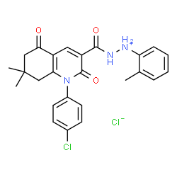 ChemSpider 2D Image | 2-{[1-(4-Chlorophenyl)-7,7-dimethyl-2,5-dioxo-1,2,5,6,7,8-hexahydro-3-quinolinyl]carbonyl}-1-(2-methylphenyl)hydrazinium chloride | C25H25Cl2N3O3