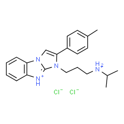 ChemSpider 2D Image | 1-[3-(Isopropylammonio)propyl]-2-(4-methylphenyl)-1H-imidazo[1,2-a][3,1]benzimidazol-9-ium dichloride | C22H28Cl2N4