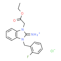 ChemSpider 2D Image | 1-(2-Ethoxy-2-oxoethyl)-3-(2-fluorobenzyl)-1,3-dihydro-2H-benzimidazol-2-iminium chloride | C18H19ClFN3O2