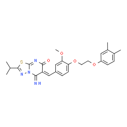ChemSpider 2D Image | (6Z)-6-{4-[2-(3,4-Dimethylphenoxy)ethoxy]-3-methoxybenzylidene}-5-imino-2-isopropyl-5,6-dihydro-7H-[1,3,4]thiadiazolo[3,2-a]pyrimidin-7-one | C26H28N4O4S