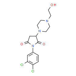 ChemSpider 2D Image | 1-(3,4-Dichlorophenyl)-3-[4-(2-hydroxyethyl)-1-piperazinyl]-2,5-pyrrolidinedione | C16H19Cl2N3O3