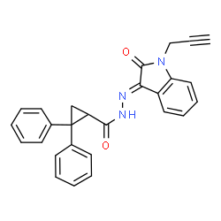 ChemSpider 2D Image | N'-[(3E)-2-Oxo-1-(2-propyn-1-yl)-1,2-dihydro-3H-indol-3-ylidene]-2,2-diphenylcyclopropanecarbohydrazide | C27H21N3O2