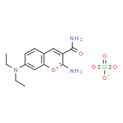 ChemSpider 2D Image | 2-Amino-3-carbamoyl-7-(diethylamino)chromenium perchlorate | C14H18ClN3O6
