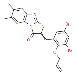 ChemSpider 2D Image | 2-[2-(Allyloxy)-3,5-dibromobenzylidene]-6,7-dimethyl[1,3]thiazolo[3,2-a]benzimidazol-3(2H)-one | C21H16Br2N2O2S