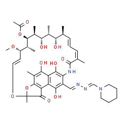 ChemSpider 2D Image | (9E,11S,12R,13S,14S,15S,16R,17S,18S,19E,21Z)-2,15,17,27,29-Pentahydroxy-11-methoxy-3,7,12,14,16,18,22-heptamethyl-6,23-dioxo-26-{(E)-[(2E)-(1-piperidinylmethylene)hydrazono]methyl}-8,30-dioxa-24-azate
tracyclo[23.3.1.1~4,7~.0~5,28~]triaconta-1(28),2,4,9,19,21,25(29),26-octaen-13-yl acetate | C44H58N4O12