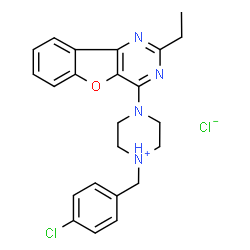 ChemSpider 2D Image | 1-(4-Chlorobenzyl)-4-(2-ethyl[1]benzofuro[3,2-d]pyrimidin-4-yl)piperazin-1-ium chloride | C23H24Cl2N4O