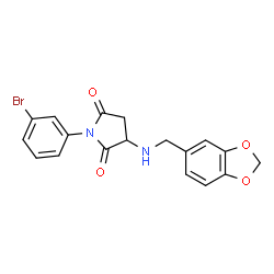 ChemSpider 2D Image | 3-[(1,3-Benzodioxol-5-ylmethyl)amino]-1-(3-bromophenyl)-2,5-pyrrolidinedione | C18H15BrN2O4