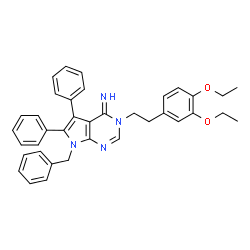 ChemSpider 2D Image | 7-Benzyl-3-[2-(3,4-diethoxyphenyl)ethyl]-5,6-diphenyl-3,7-dihydro-4H-pyrrolo[2,3-d]pyrimidin-4-imine | C37H36N4O2