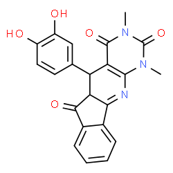 ChemSpider 2D Image | 5-(3,4-Dihydroxyphenyl)-1,3-dimethyl-5,5a-dihydro-1H-indeno[2',1':5,6]pyrido[2,3-d]pyrimidine-2,4,6(3H)-trione | C22H17N3O5
