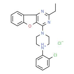 ChemSpider 2D Image | 1-(2-Chlorophenyl)-4-(2-ethyl[1]benzofuro[3,2-d]pyrimidin-4-yl)piperazin-1-ium chloride | C22H22Cl2N4O