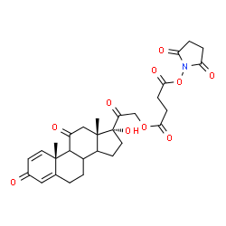 ChemSpider 2D Image | (8xi,9xi,14xi)-17-Hydroxy-3,11,20-trioxopregna-1,4-dien-21-yl 4-[(2,5-dioxo-1-pyrrolidinyl)oxy]-4-oxobutanoate | C29H33NO10