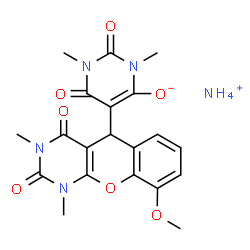 ChemSpider 2D Image | Ammonium 5-(9-methoxy-1,3-dimethyl-2,4-dioxo-1,3,4,5-tetrahydro-2H-chromeno[2,3-d]pyrimidin-5-yl)-1,3-dimethyl-2,6-dioxo-1,2,3,6-tetrahydro-4-pyrimidinolate | C20H23N5O7