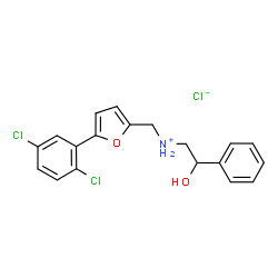 ChemSpider 2D Image | N-{[5-(2,5-Dichlorophenyl)-2-furyl]methyl}-2-hydroxy-2-phenylethanaminium chloride | C19H18Cl3NO2