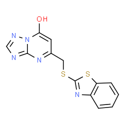 ChemSpider 2D Image | 5-[(1,3-Benzothiazol-2-ylsulfanyl)methyl][1,2,4]triazolo[1,5-a]pyrimidin-7-ol | C13H9N5OS2