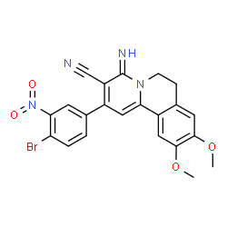 ChemSpider 2D Image | 2-(4-Bromo-3-nitrophenyl)-4-imino-9,10-dimethoxy-6,7-dihydro-4H-pyrido[2,1-a]isoquinoline-3-carbonitrile | C22H17BrN4O4