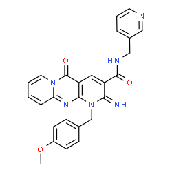 ChemSpider 2D Image | 2-Imino-1-(4-methoxybenzyl)-5-oxo-N-(3-pyridinylmethyl)-1,5-dihydro-2H-dipyrido[1,2-a:2',3'-d]pyrimidine-3-carboxamide | C26H22N6O3