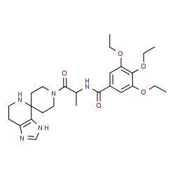 ChemSpider 2D Image | 3,4,5-Triethoxy-N-[1-oxo-1-(1,5,6,7-tetrahydro-1'H-spiro[imidazo[4,5-c]pyridine-4,4'-piperidin]-1'-yl)-2-propanyl]benzamide | C26H37N5O5